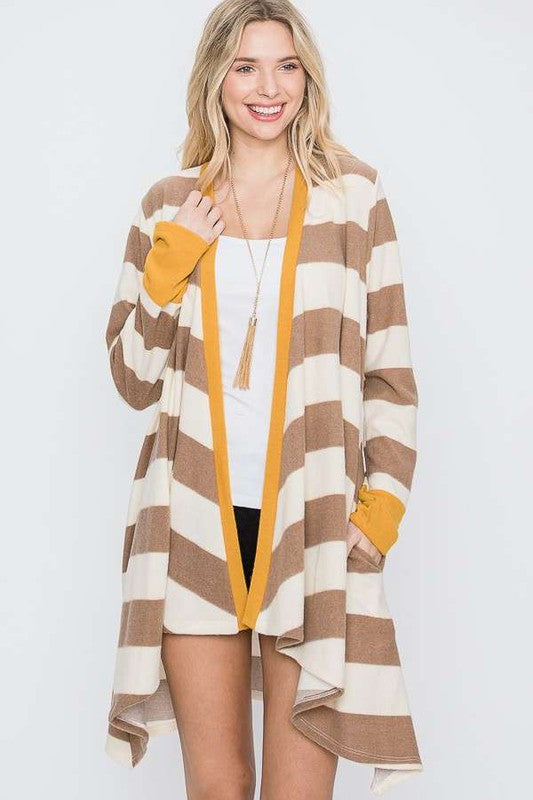 Jade By Jane Open Front Striped Draped Cardigan