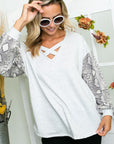 e Luna PLUS Solid Animal Mix Lace Up Boxy Top