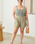 Zenobia Plus Size Half Elastic Waist Shorts with Pockets