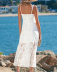 Floral Lace Tie Spaghetti Straps Maxi Dress