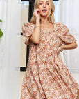 ADORA Floral Square Neck Puff Sleeve Dress