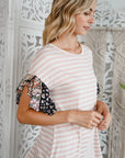 e Luna Striped Woven Floral Ruffle Top