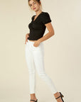 Lilou Shirred V-Neck Top with Puff Sleeves