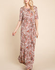 BOMBOM Printed Shirred Maxi Dress