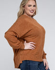 Zenana Plus Brushed Melange Drop Shoulder Sweater