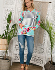 e Luna Striped Floral Mixed Hoodie