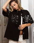 BiBi Sequin Detail Raw Hem Short Sleeve Shirt