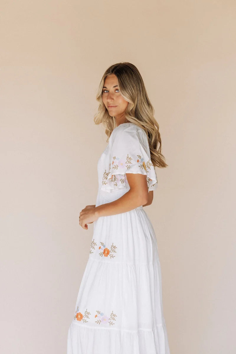 Sicily Embroidered Midi Dress  - Sz Large Only