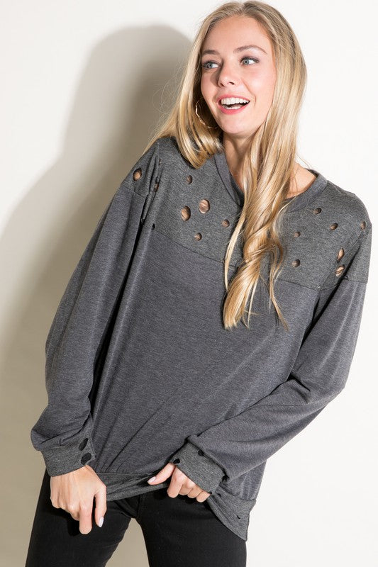 e Luna Distressed French Terry Sweatshirts