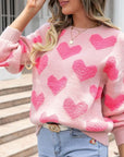 Fuzzy Heart Pink Knit Valentine Sweater