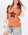 SAGE + FIG Star Patch Long Sleeve Color Block T-Shirt