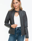 Snobbish PU Leather Biker Jacket with Side Zip Pockets