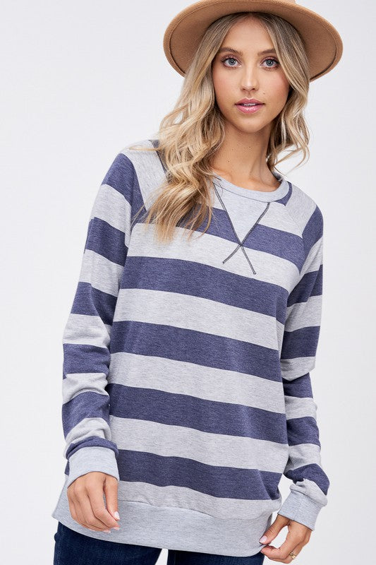 Plus Big Stripe Sweatshirt Top - Online Only