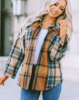 Women Plaid Block Buttoned Shirt with Pockets