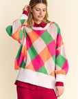 Davi & Dani Exposed Seam Color Block Dropped Shoulder Sweater