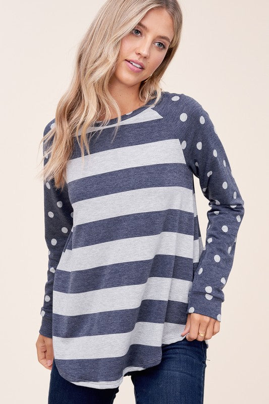 e Luna PLUS Striped Mixed Sweatshirt