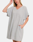 Zenana V-Neck Tee Dress with Pockets