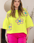 ODDI Full Size Flower Embroidery Detail T-Shirt