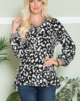 Celeste Full Size Leopard V-Neck Long Sleeve Blouse