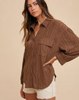 Annie Wear Openwork Button Down Drop Shoulder Shirt