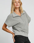 Umgee Striped Half Zip Short Sleeve Sweatshirt