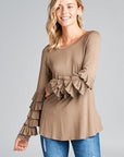 e Luna Mini Tiered Ruffle Long Sleeve Round Neck Top