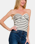 Zenana Twisted Sweetheart Neck Striped Tube Top