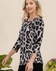 Celeste Full Size Leopard Round Neck Three-Quarter Sleeve T-Shirt