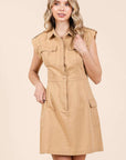 Mittoshop Cargo Pocket Half Button Mini Dress