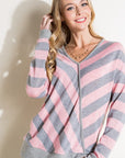 e Luna Hacci Slub Stripe V-Neck Top