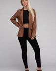 Sleek Pu Leather Blazer with Front Closure