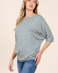 BOMBOM Striped Boat Neck Dolman Sleeve Top