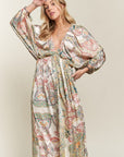 ADORA Printed V-Neck Batwing Sleeve Dress