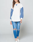 Super Lady Full Size French Terry Striped Long Sleeve Top