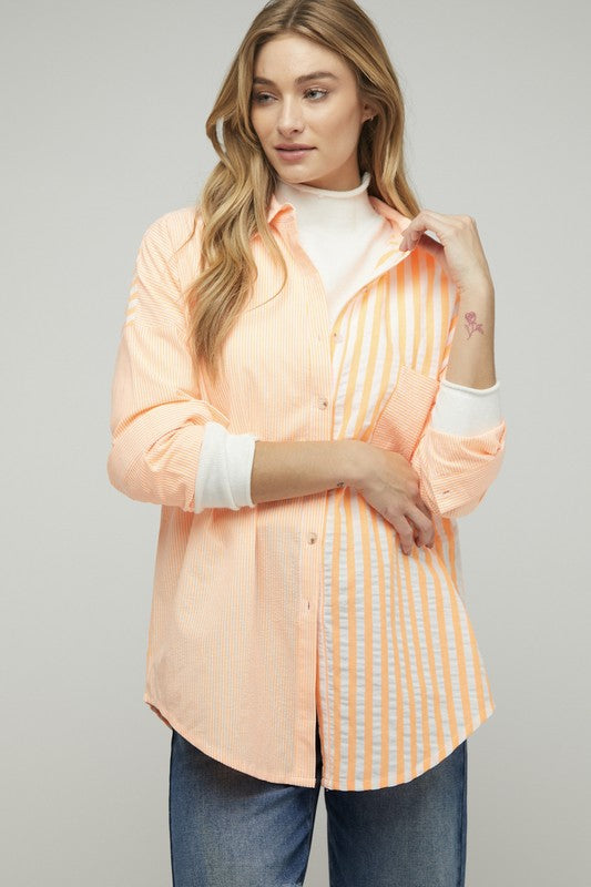 Davi &amp; Dani Stripe Button Down Long Sleeve Shirt - Online Only