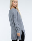 ZENANA Hi-Low Hem Front Seam Sweater