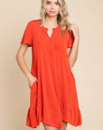 Culture Code Full Size Notched Short Sleeve Dress