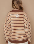 POL Star Patch Stripe Round Neck Sweater