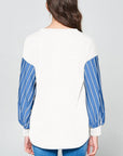 Super Lady Full Size French Terry Striped Long Sleeve Top