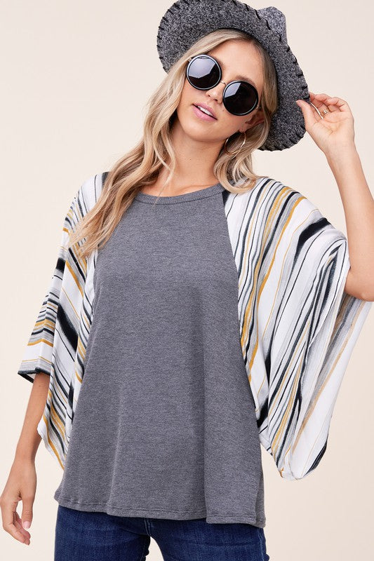 e Luna Waffle Striped Mix Kimono Top