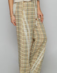 POL Lace Trim Drawstring Checkered Wide Leg Pants