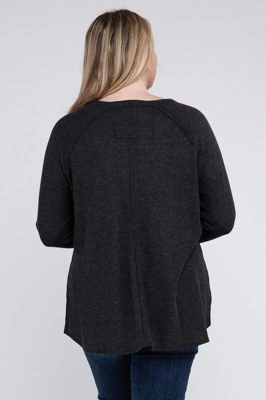 ZENANA Plus Melange Baby Waffle Long Sleeve Top