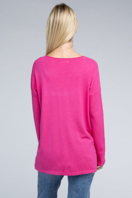 Zenana Viscose Front Pockets Sweater