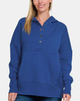 Zenana Half Snap Long Sleeve Hoodie with Kangaroo Pocket