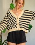 Jade by Jane Contrast Pattern Sweater Cardigan