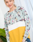 e Luna Floral Mixed Colorblock Top