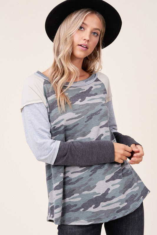 e Luna PLUS Camouflage Color Block Top