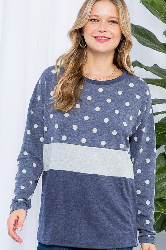 e Luna PLUS Polka Dot Solid Colorblock Top