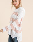 Reborn J Full Size High-Low Striped Popcorn Hoodie Sweater