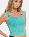 Zenana Washed Ribbed Scoop Neck Wide Strap Tank